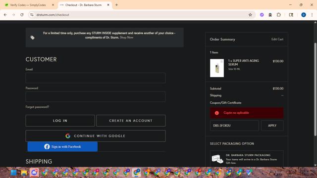 Dr. Barbara Sturm checkout page showing Dr. Barbara Sturm discount code box | Screenshot taken by SimplyCodes community member on Aug 13, 2025