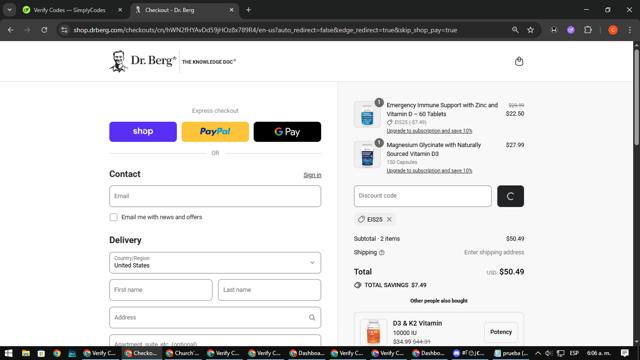 Dr. Berg checkout page showing Dr. Berg coupon code box | Screenshot taken by SimplyCodes community member on Sep 12, 2025