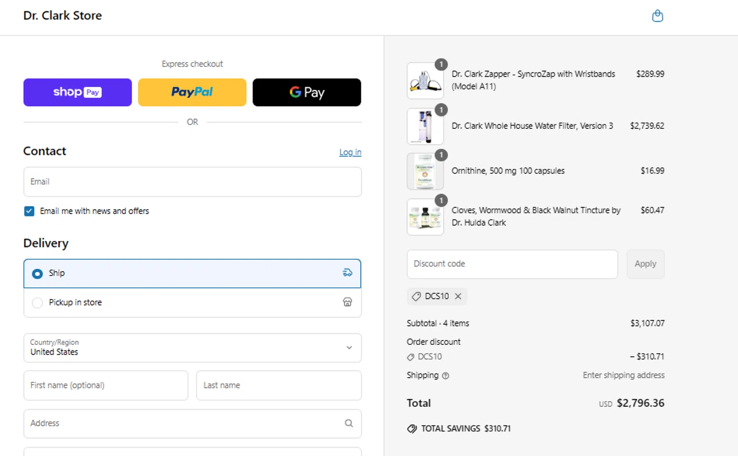 Dr. Clark Store discount code screenshot showing code DCS10 applied at Dr. Clark Store checkout page. Uploaded by SimplyCodes community member Arsenelupin on May 16, 2025
