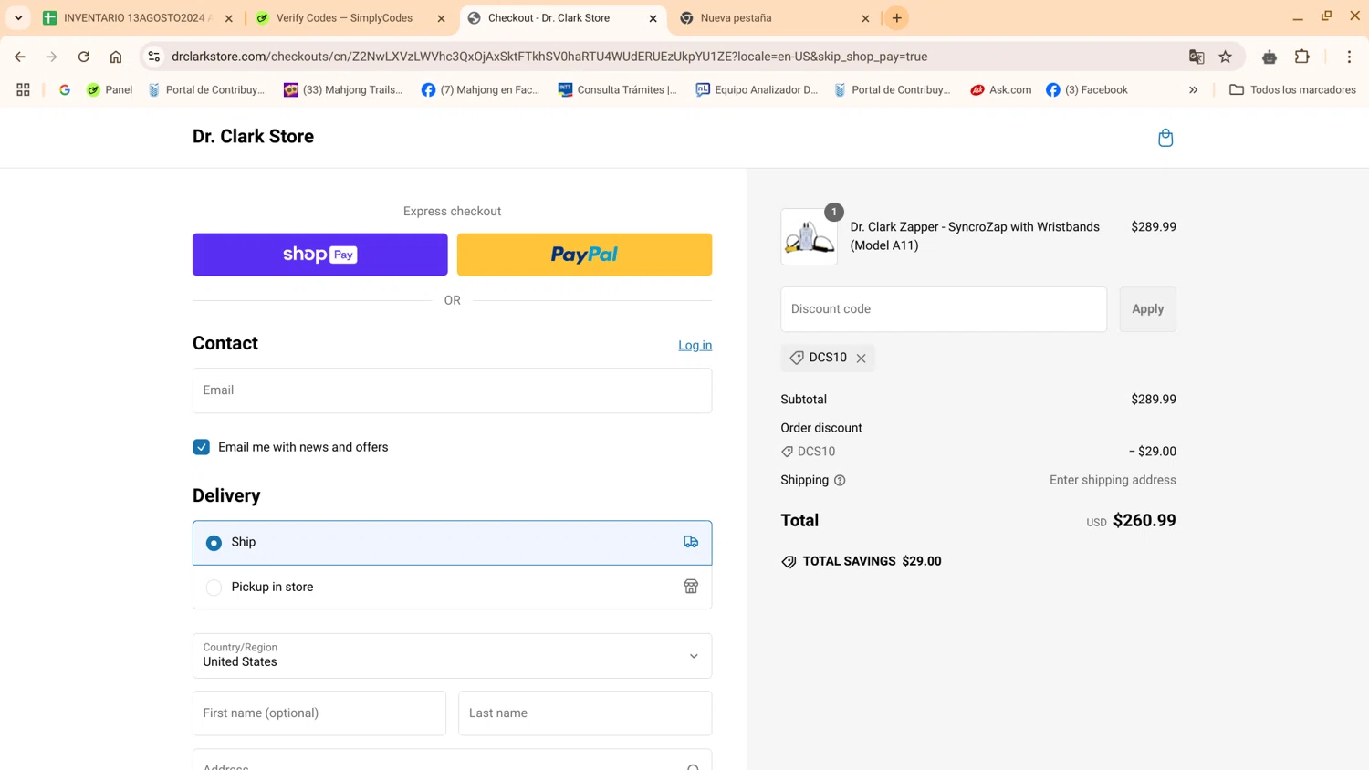 Dr. Clark Store discount code screenshot showing code DCS10 applied at Dr. Clark Store checkout page. Uploaded by SimplyCodes community member ShrewdExpert7367 on Feb 6, 2025