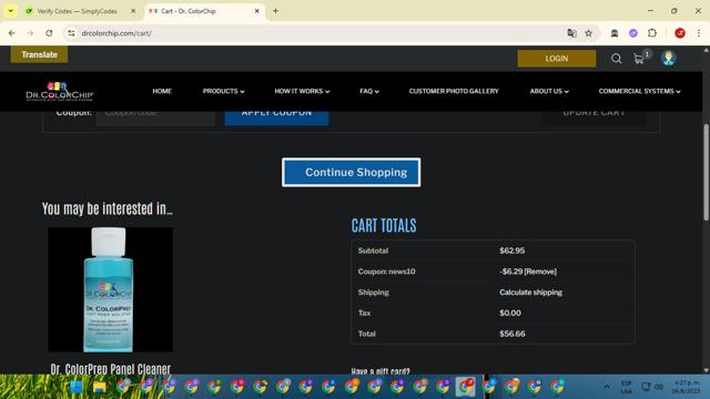 Dr ColorChip checkout page showing Dr ColorChip coupon code box | Screenshot taken by SimplyCodes community member on Aug 16, 2025