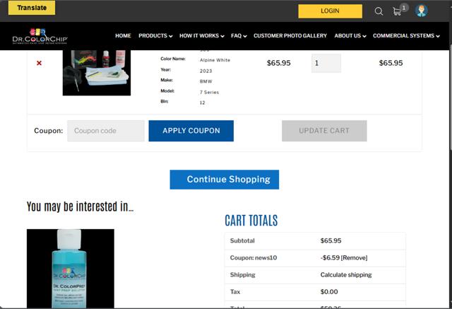 Dr ColorChip checkout page showing Dr ColorChip coupon code box | Screenshot taken by SimplyCodes community member on Aug 25, 2025