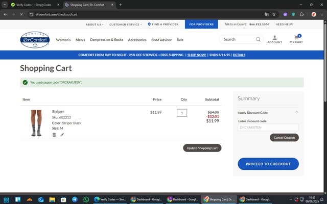 Dr. Comfort checkout page showing Dr. Comfort discount code box | Screenshot taken by SimplyCodes community member on Aug 9, 2025