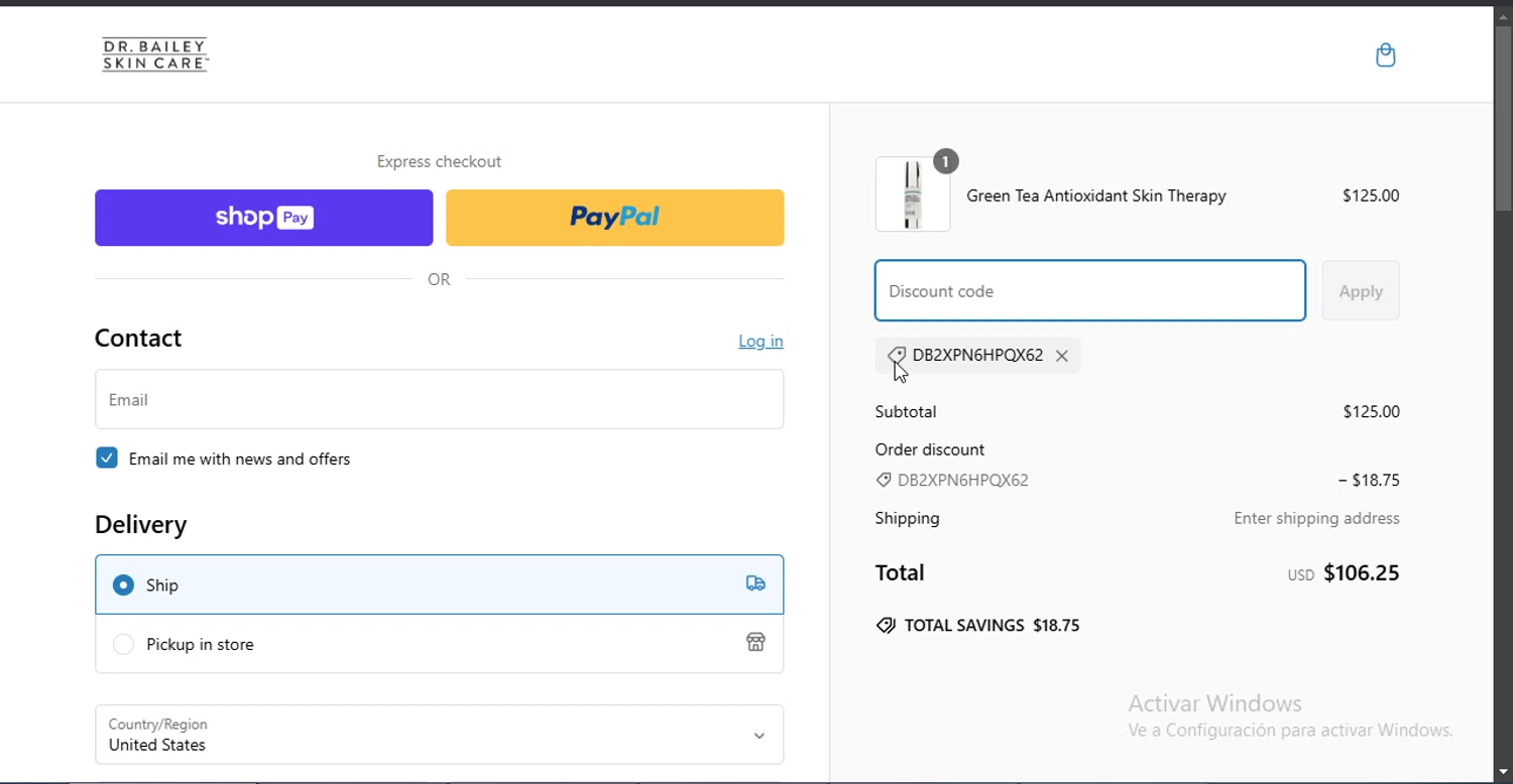 Dr. Cynthia Bailey coupon code screenshot showing code DB2XPN6HPQX62 applied at Dr. Cynthia Bailey checkout page. Uploaded by SimplyCodes community member Jsjsjsjsjsjsjs on Feb 26, 2025