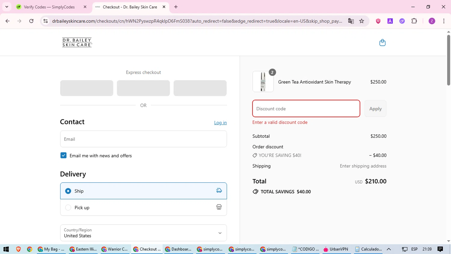 Dr. Cynthia Bailey coupon code screenshot showing code 8JPB82MG applied at Dr. Cynthia Bailey checkout page. Uploaded by SimplyCodes community member ValiantFinder3275 on Aug 31, 2025