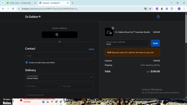 Dr. Dabber checkout page showing Dr. Dabber discount code box | Screenshot taken by SimplyCodes community member on Sep 3, 2025