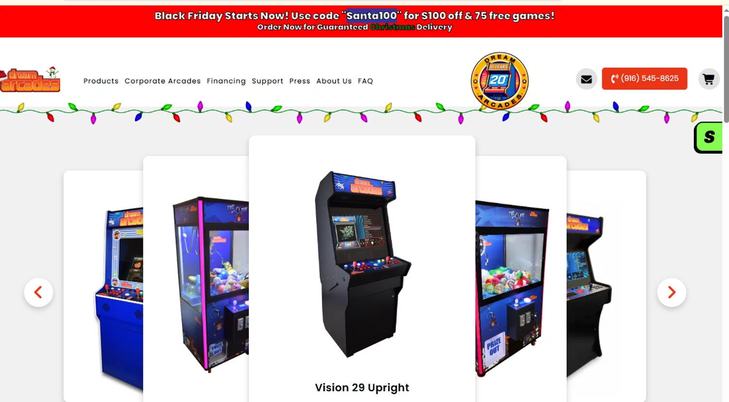 Dream Arcades discount code screenshot showing code Santa100 applied at Dream Arcades checkout page. Uploaded by SimplyCodes community member ashe1986 on Nov 19, 2025