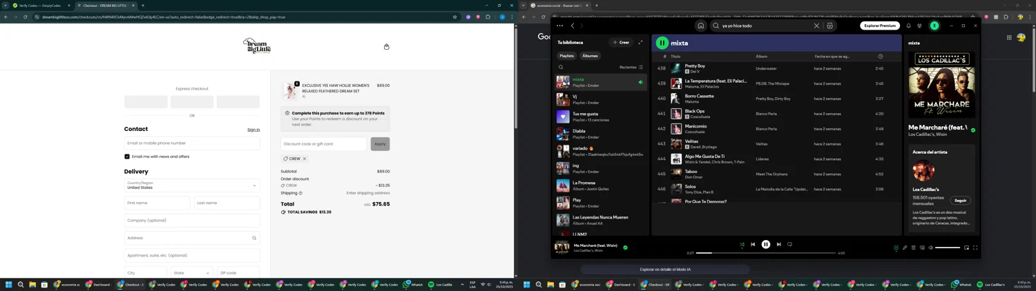 Dream Big Little Co. discount code screenshot showing code CREW applied at Dream Big Little Co. checkout page. Uploaded by SimplyCodes community member BargainGuardian280 on Oct 25, 2025