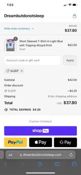 SLEEP coupon verification screenshot