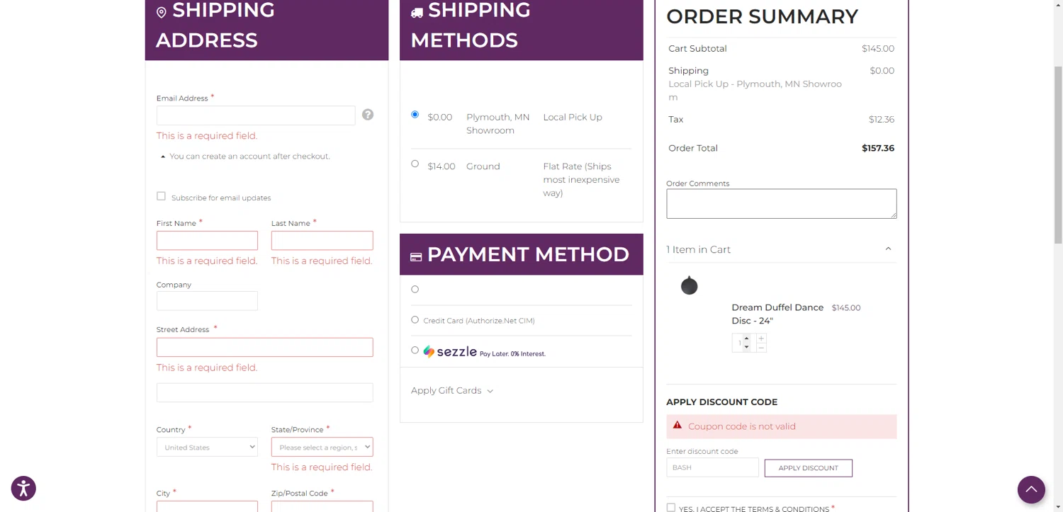 Dream Duffel discount code screenshot showing code BASH applied at Dream Duffel checkout page. Uploaded by SimplyCodes community member ValiantAce1810 on Jan 29, 2026
