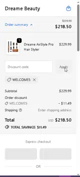 WELCOME5 coupon verification screenshot
