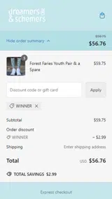 Dreamers & Schemers coupon verification screenshot