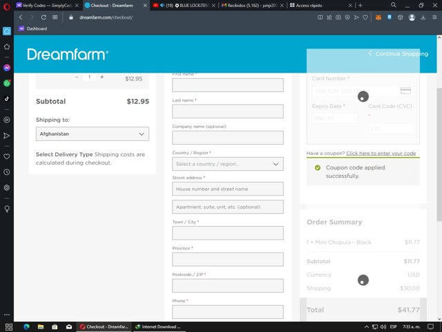 Dreamfarm checkout page showing Dreamfarm coupon code box | Screenshot taken by SimplyCodes community member on Apr 5, 2023