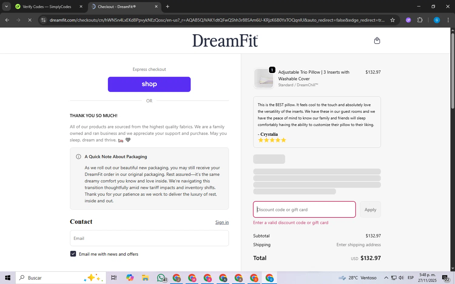 DreamFit coupon code screenshot showing code MICROBOGO applied at DreamFit checkout page. Uploaded by SimplyCodes community member FrugalLynx8088 on Nov 27, 2025