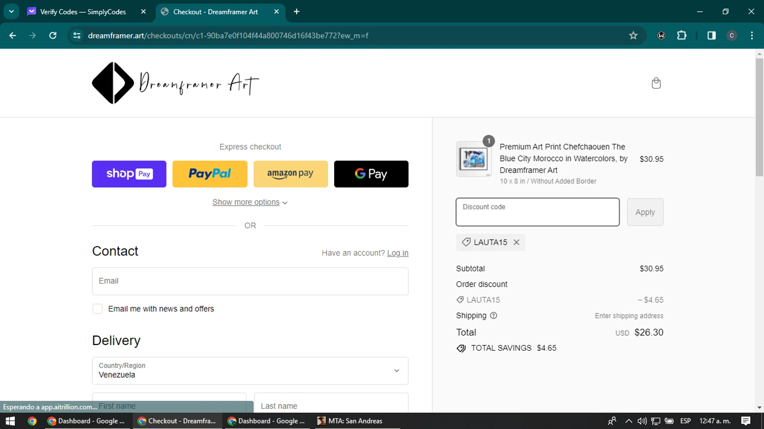 Dream Framer checkout page showing Dream Framer promo code box | Screenshot taken by SimplyCodes community member on Jan 7, 2024