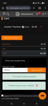 PSNDG5 coupon verification screenshot