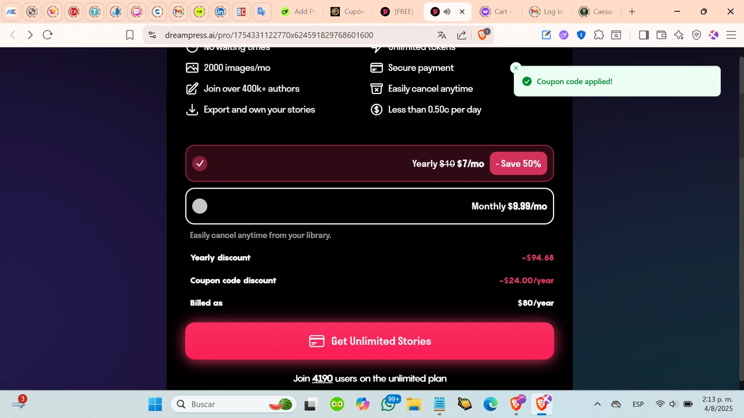 DreamPress promo code screenshot showing code MOJO50OFF applied at DreamPress checkout page. Uploaded by SimplyCodes community member cosita on Aug 4, 2025