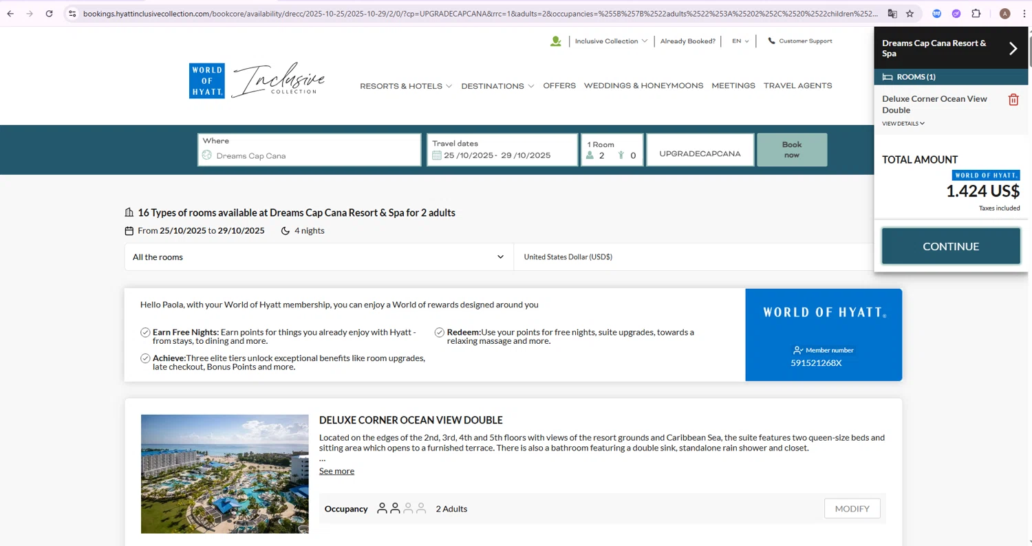 Dreams Resorts & Spas promo code screenshot showing code UPGRADECAPCANA applied at Dreams Resorts & Spas checkout page. Uploaded by SimplyCodes community member GoldRanger7896 on Oct 24, 2025