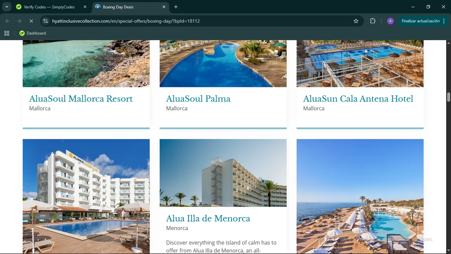 Dreams Resorts & Spas promo code screenshot showing code BOXINGDAY applied at Dreams Resorts & Spas checkout page. Uploaded by SimplyCodes community member Esteban14 on Jan 17, 2026