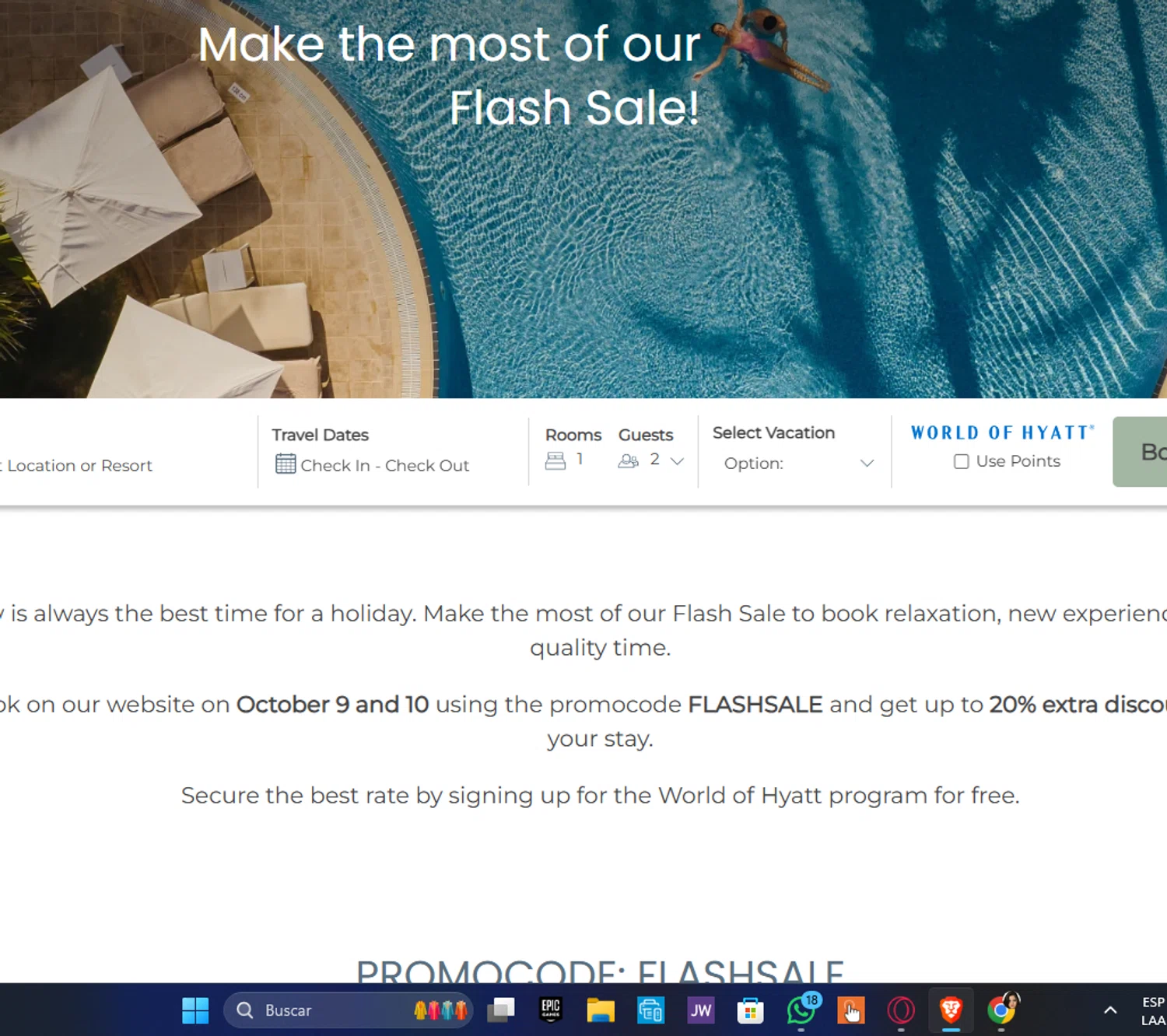 Dreams Resorts & Spas promo code screenshot showing code FLASHSALE applied at Dreams Resorts & Spas checkout page. Uploaded by SimplyCodes community member Dejadepicharme on Oct 9, 2025