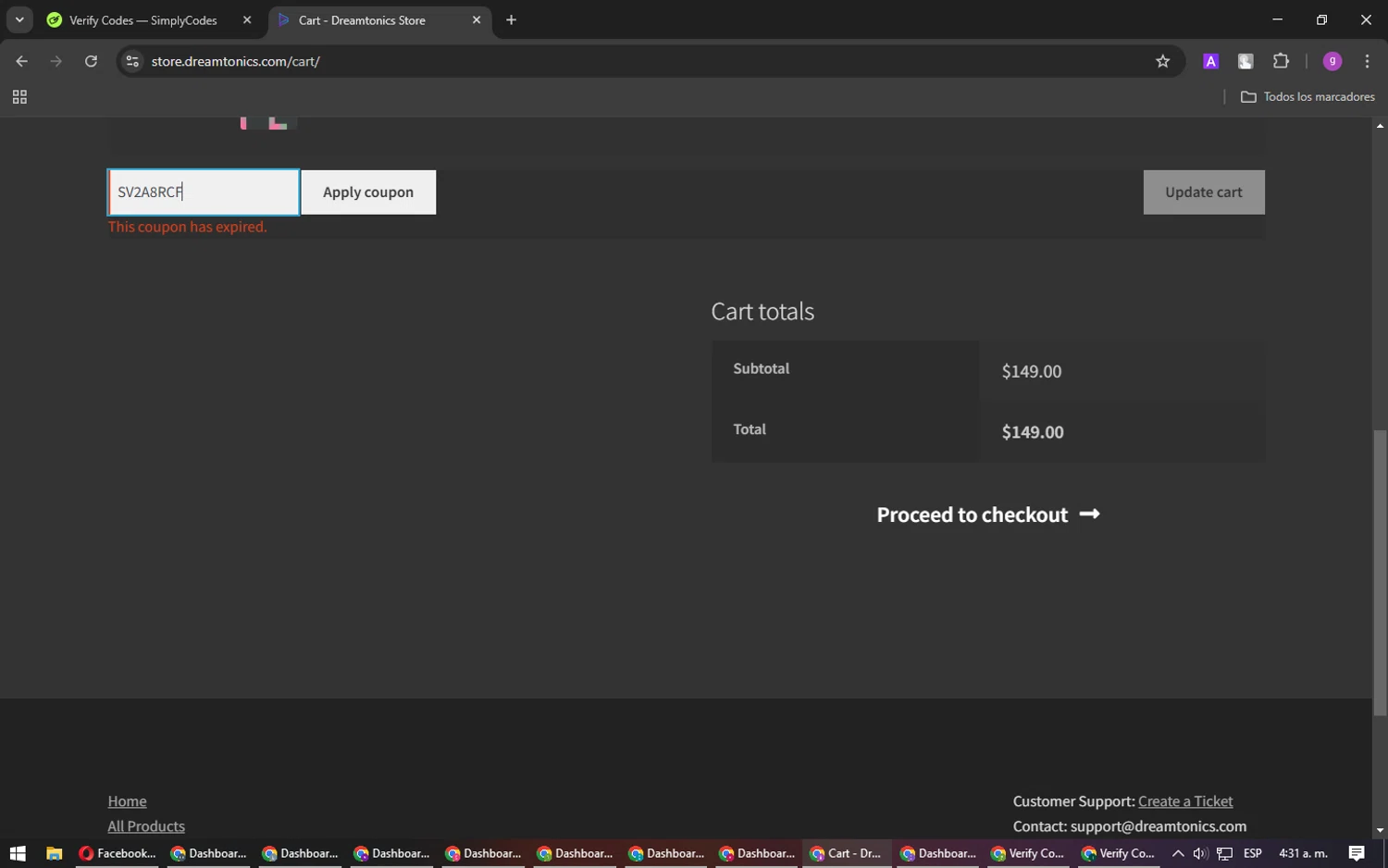 Dreamtonics discount code screenshot showing code SV2A8RCF applied at Dreamtonics checkout page. Uploaded by SimplyCodes community member DealPilot7721 on Mar 19, 2025