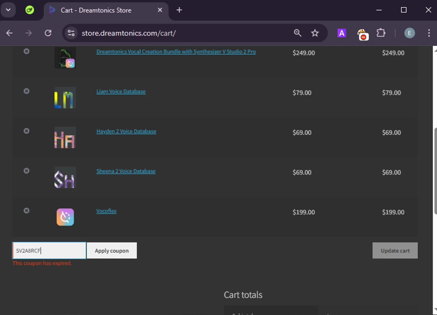Dreamtonics discount code screenshot showing code SV2A8RCF applied at Dreamtonics checkout page. Uploaded by SimplyCodes community member LuckyExpert7689 on Mar 22, 2025
