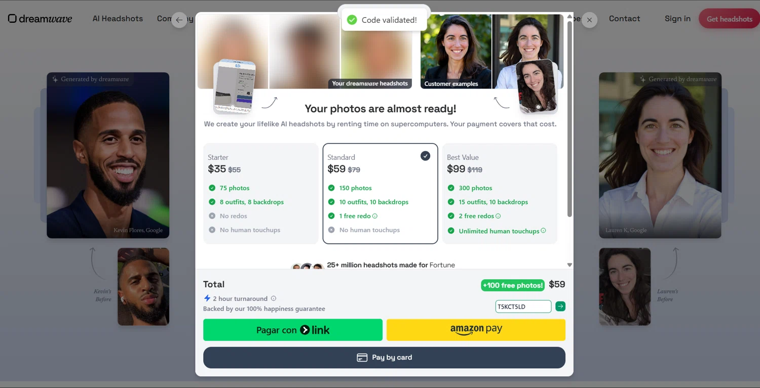Dreamwave AI discount code screenshot showing code T5KCT5LD applied at Dreamwave AI checkout page. Uploaded by SimplyCodes community member Lanzaa on Oct 1, 2025