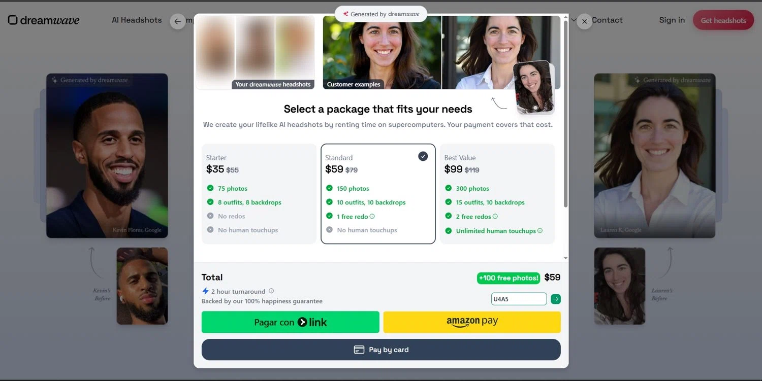 Dreamwave AI discount code screenshot showing code U4A5 applied at Dreamwave AI checkout page. Uploaded by SimplyCodes community member Depressive on Nov 23, 2025