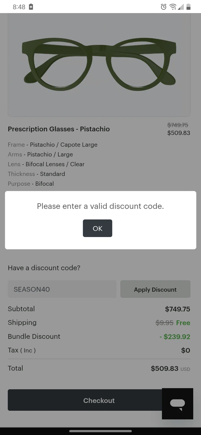 Dresden Vision promo code screenshot showing code SEASON40 applied at Dresden Vision checkout page. Uploaded by SimplyCodes community member TokenBoss3478 on Oct 23, 2025
