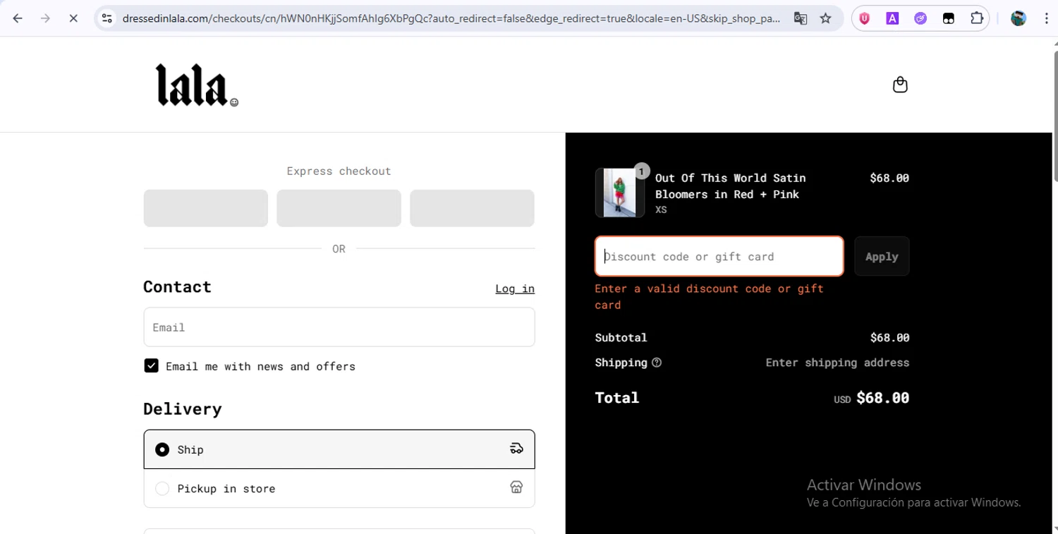 Dressed In Lala discount code screenshot showing code BFCM25%OFF applied at Dressed In Lala checkout page. Uploaded by SimplyCodes community member RoyalHunter7203 on Jul 19, 2025