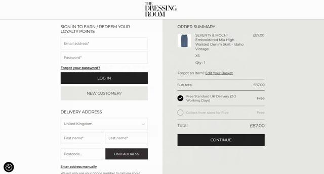 The Dressing Room checkout page showing The Dressing Room promo code box | Screenshot taken by SimplyCodes community member on Feb 13, 2025