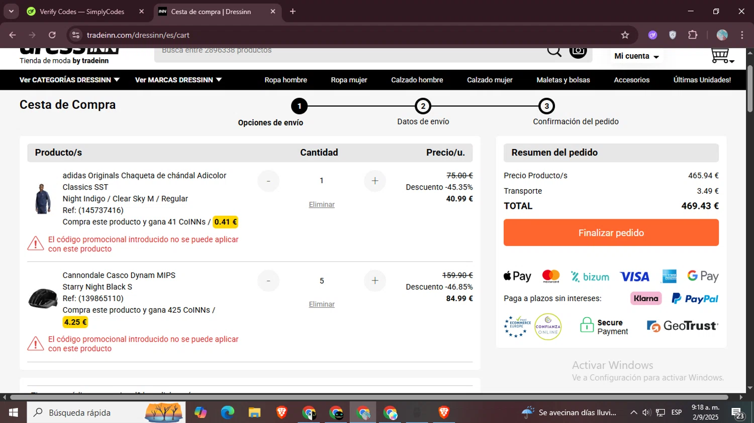 Dressinn promo code screenshot showing code Wwcas10 applied at Dressinn checkout page. Uploaded by SimplyCodes community member LegendaryPro7106 on Sep 2, 2025