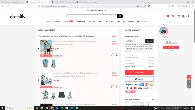 Dresslily checkout page showing Dresslily promo code box | Screenshot taken by SimplyCodes community member on Aug 23, 2025