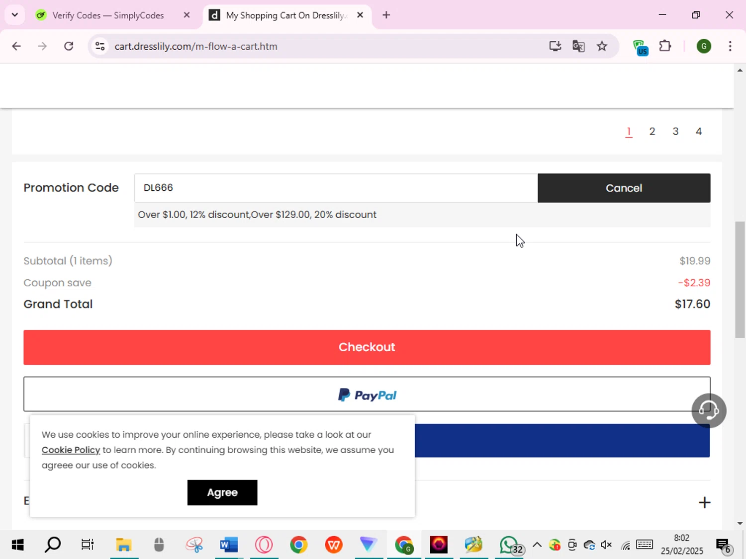 Dresslily promo code screenshot showing code DL666 applied at Dresslily checkout page. Uploaded by SimplyCodes community member RoyalVirtuoso7438 on Feb 25, 2025