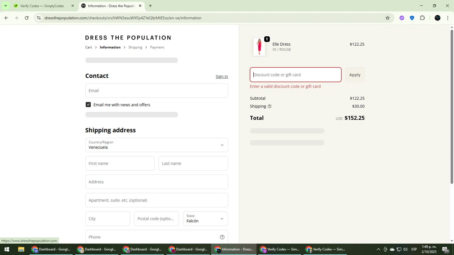 Dress the Population coupon code screenshot showing code SALE20 applied at Dress the Population checkout page. Uploaded by SimplyCodes community member CarmenVGR on Oct 2, 2025