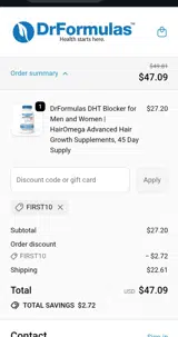 FIRST10 coupon verification screenshot