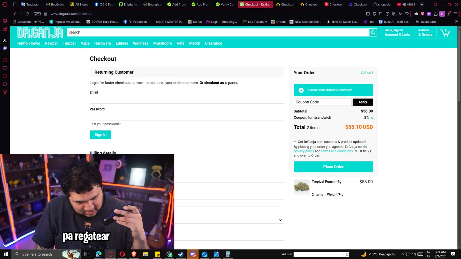 Dr.Ganja checkout page showing Dr.Ganja coupon code box | Screenshot taken by SimplyCodes community member on Feb 4, 2026