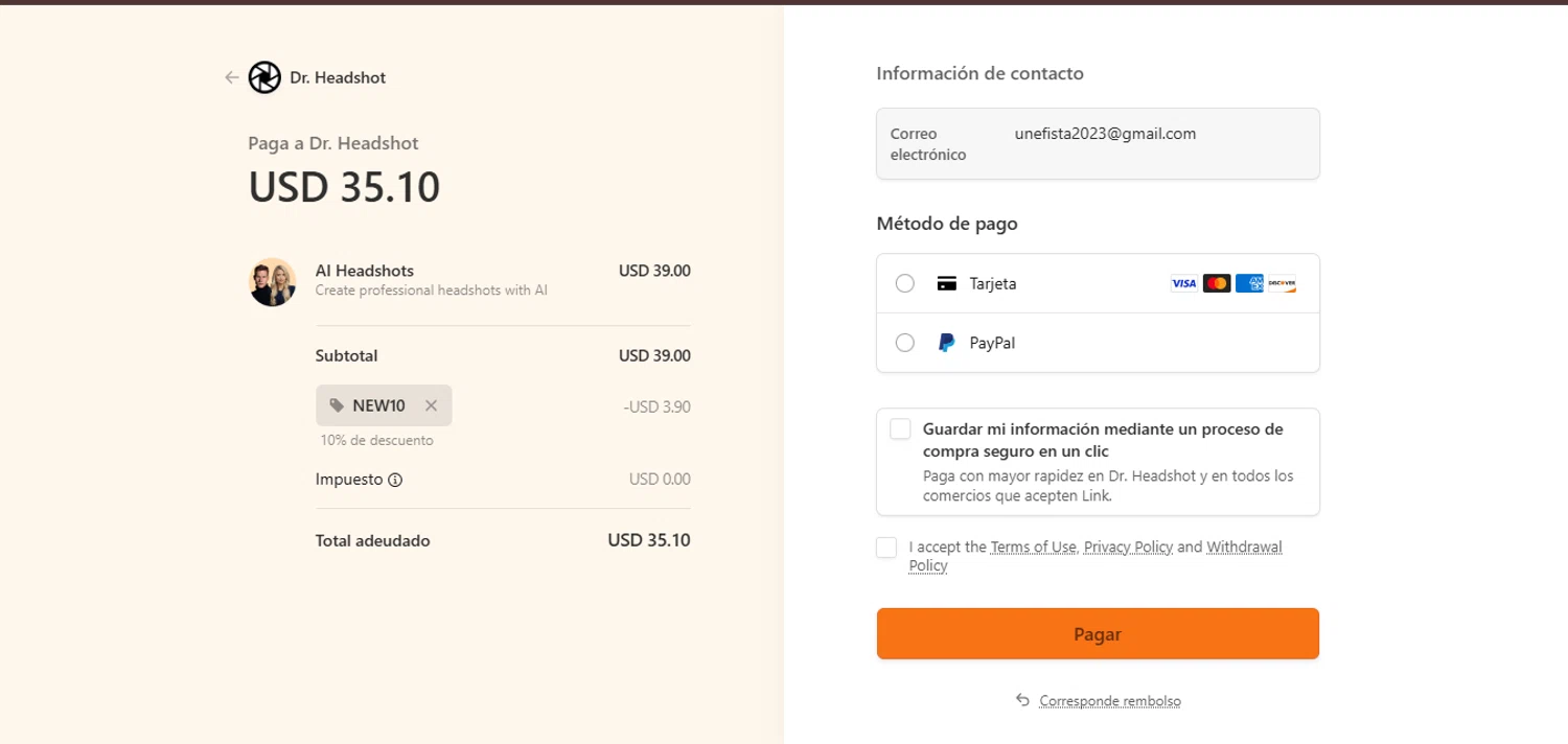 Dr. Headshot checkout page showing Dr. Headshot promo code box | Screenshot taken by SimplyCodes community member on Feb 16, 2025