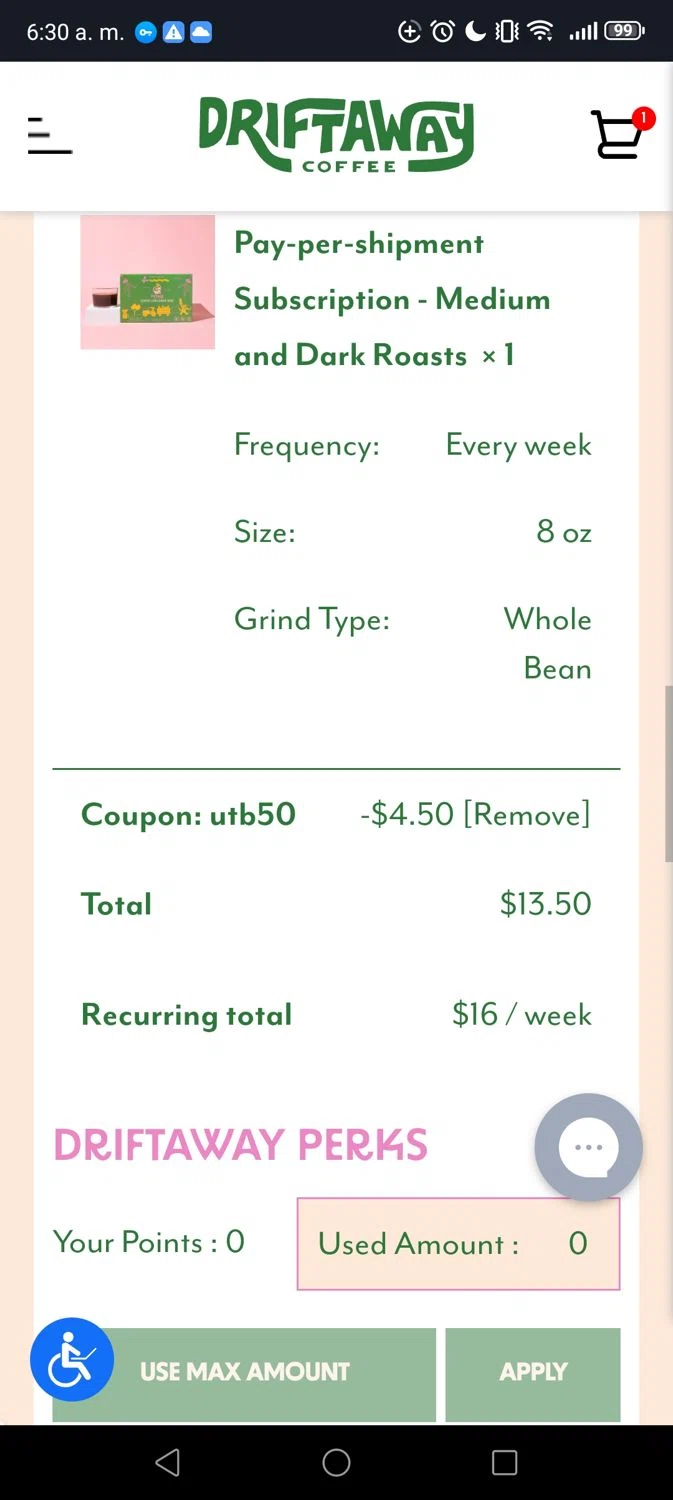 where to use Driftaway Coffee promo code box
