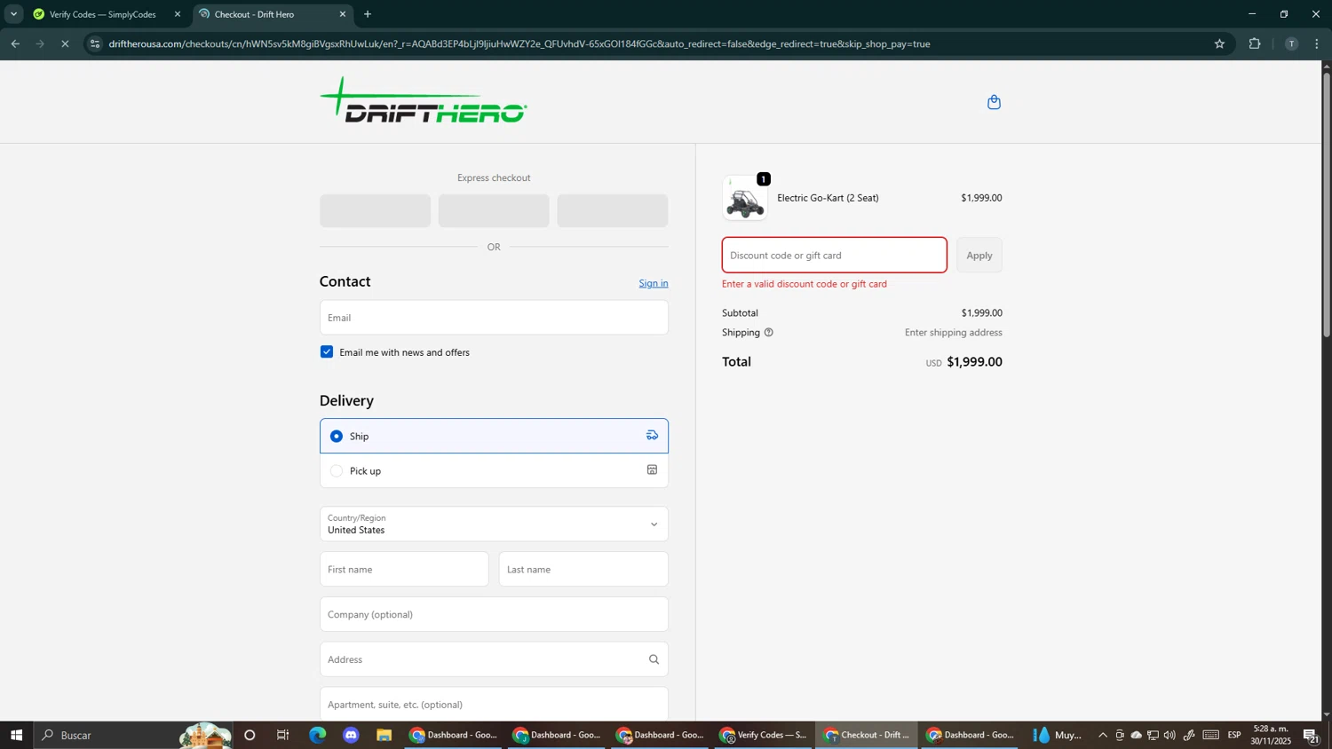 Drift Hero promo code screenshot showing code offroad applied at Drift Hero checkout page. Uploaded by SimplyCodes community member Makemusic on Nov 30, 2025