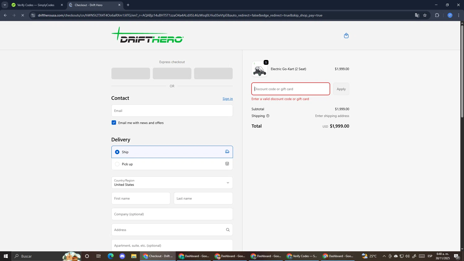 Drift Hero promo code screenshot showing code H3RO50 applied at Drift Hero checkout page. Uploaded by SimplyCodes community member RoyalExpert3857 on Nov 30, 2025