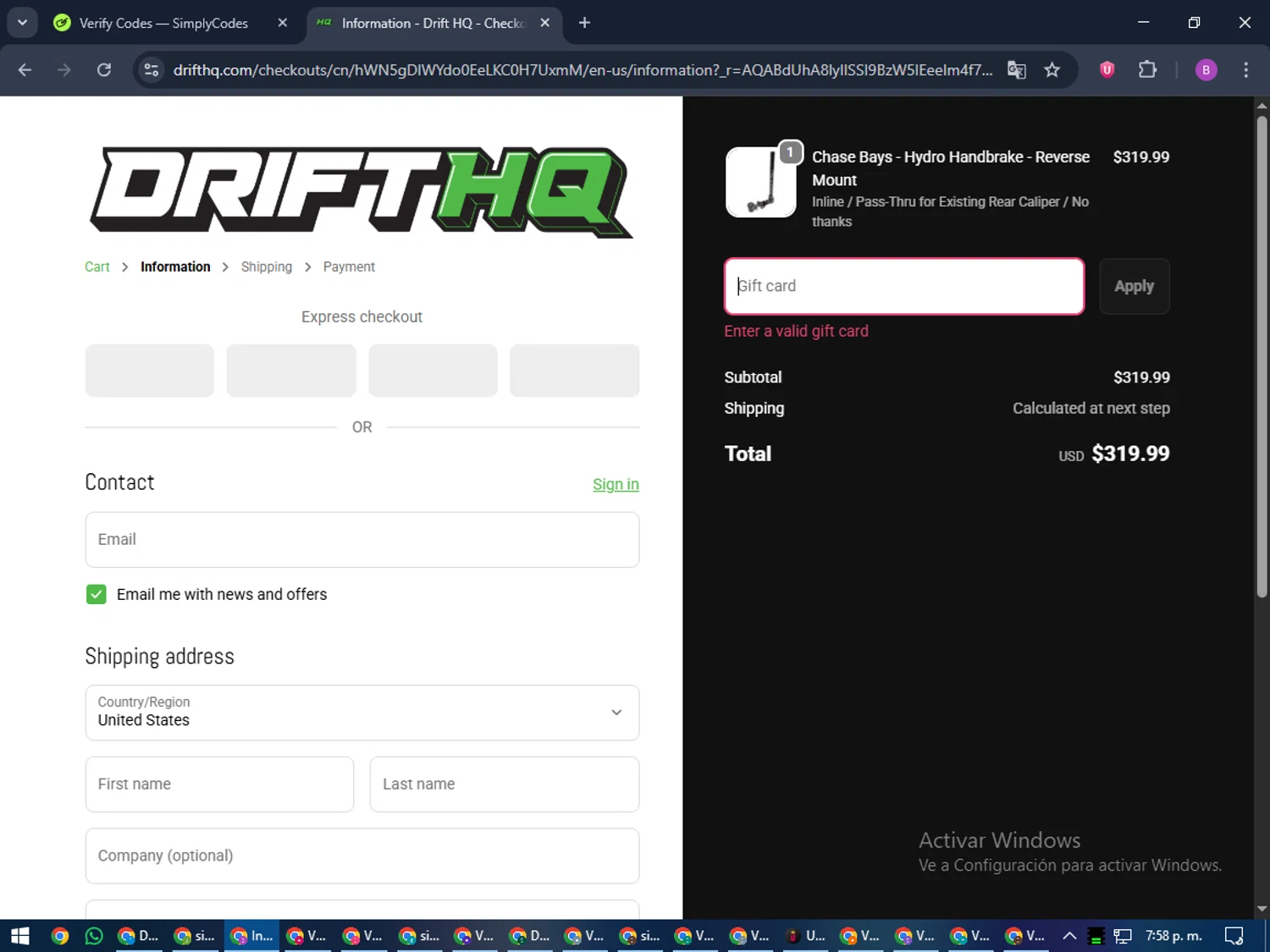 Drift HQ discount code screenshot showing code NDDRIFT5 applied at Drift HQ checkout page. Uploaded by SimplyCodes community member travisscott on Nov 24, 2025