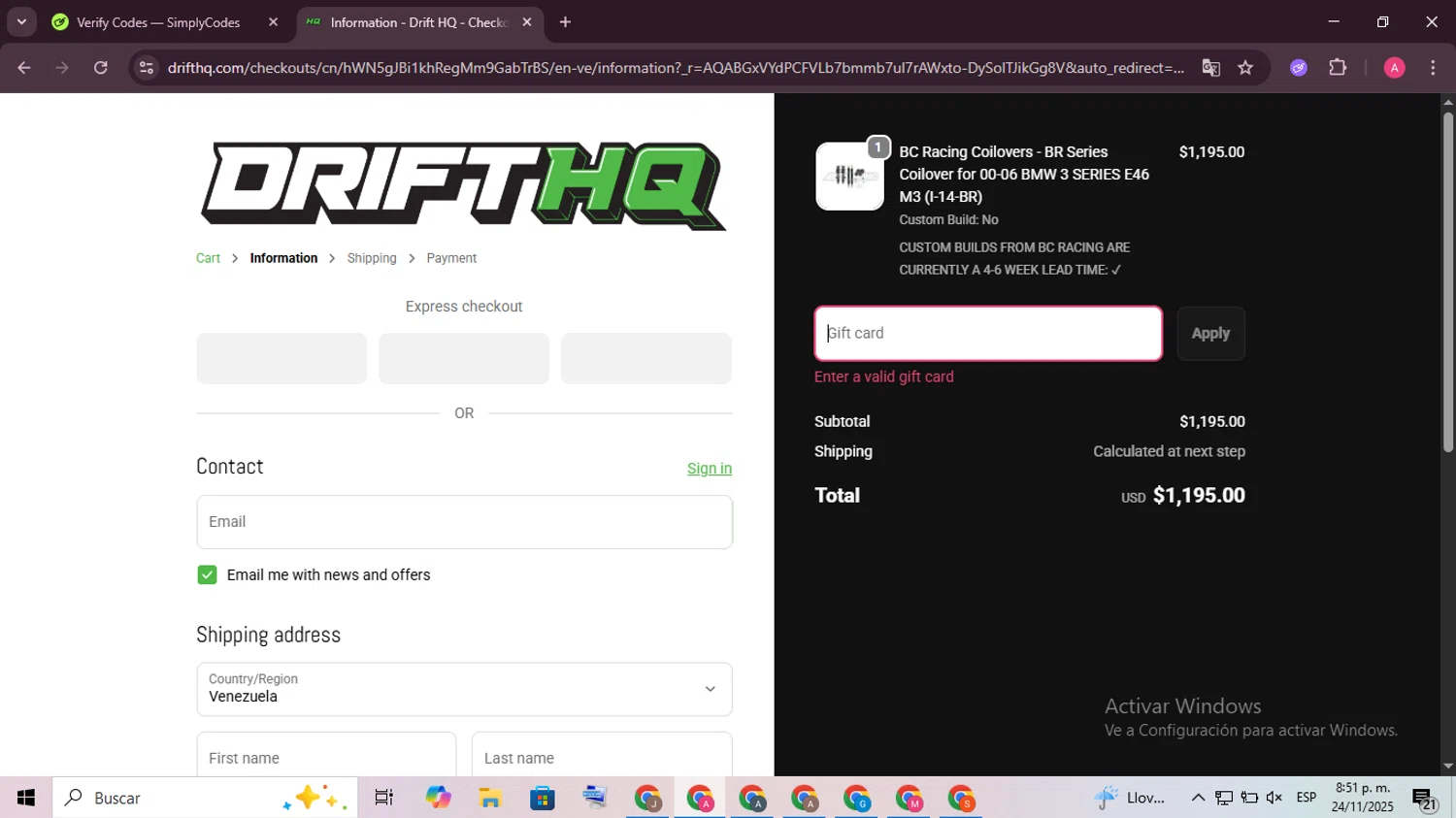 Drift HQ discount code screenshot showing code USDC applied at Drift HQ checkout page. Uploaded by SimplyCodes community member SaleScholar6713 on Nov 25, 2025