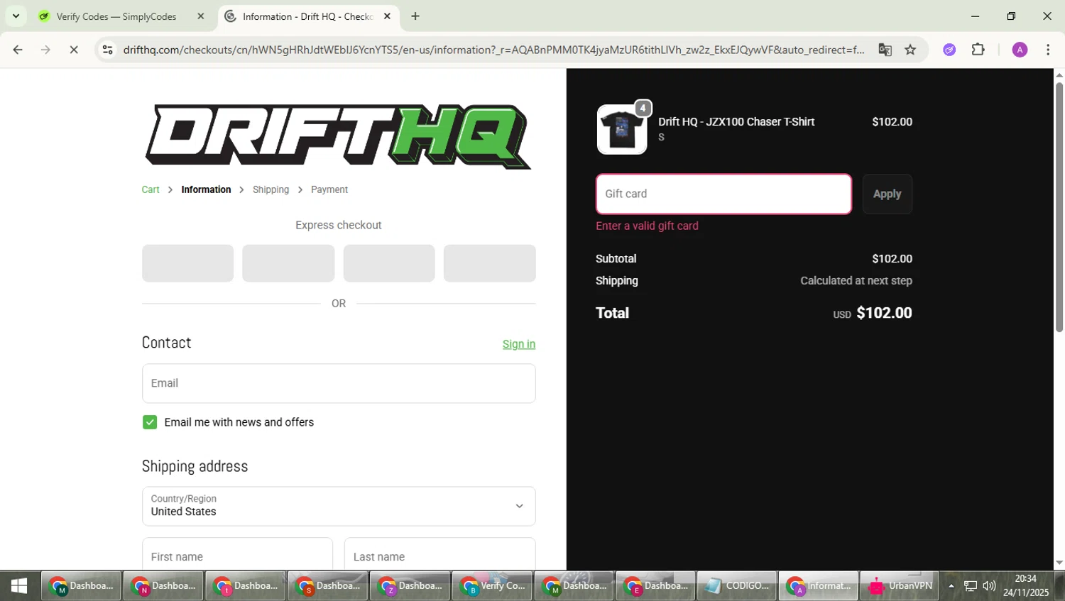 Drift HQ discount code screenshot showing code TJHUNT applied at Drift HQ checkout page. Uploaded by SimplyCodes community member cuieoseva on Nov 25, 2025