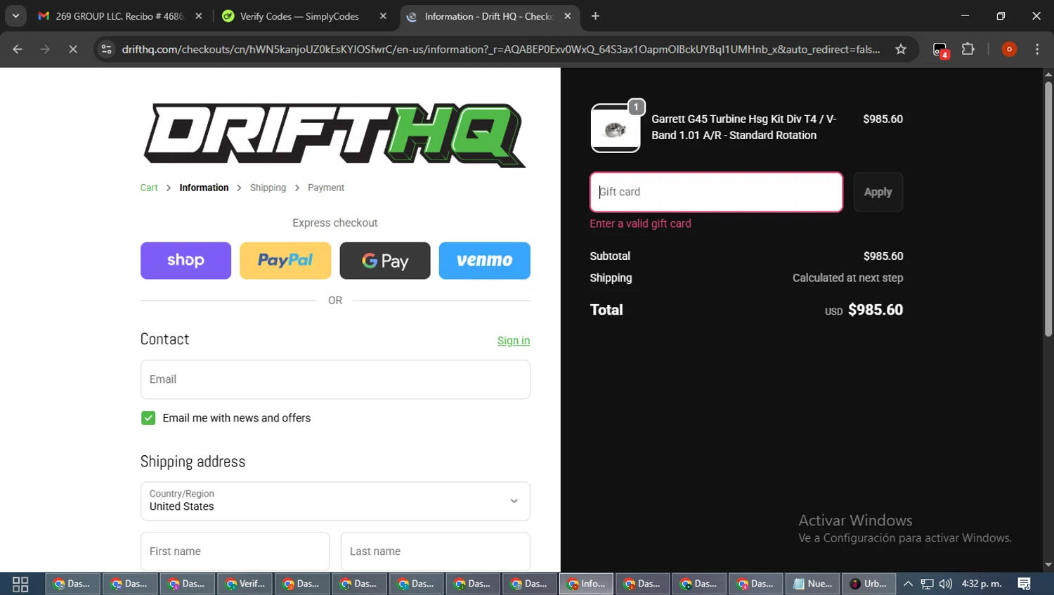 Drift HQ discount code screenshot showing code SAVE5%OFF! applied at Drift HQ checkout page. Uploaded by SimplyCodes community member WiseTracker2171 on Nov 26, 2025