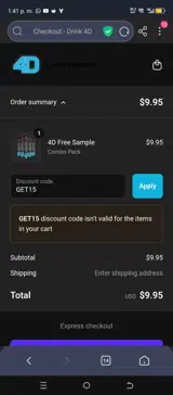 GET15 coupon verification screenshot