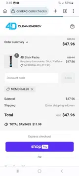MEMORIAL20 coupon verification screenshot