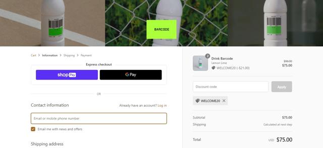 Barcode checkout page showing Barcode promo code box | Screenshot taken by SimplyCodes community member on May 13, 2022