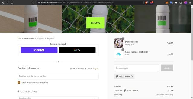 Barcode checkout page showing Barcode promo code box | Screenshot taken by SimplyCodes community member on Aug 11, 2022