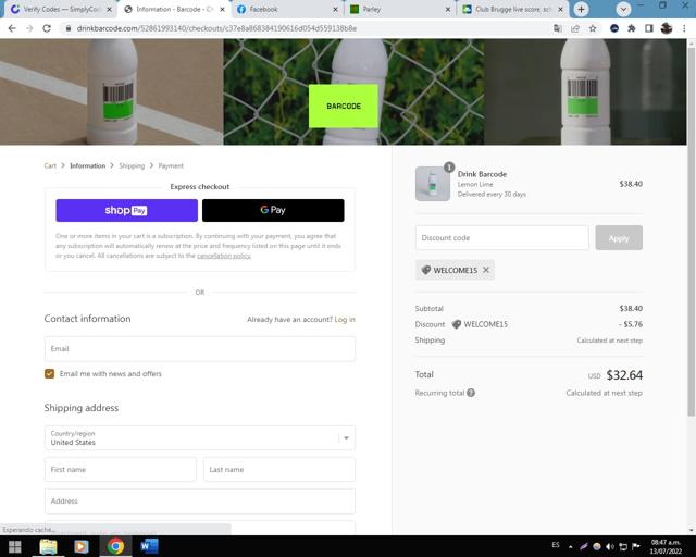 Barcode checkout page showing Barcode promo code box | Screenshot taken by SimplyCodes community member on Jul 13, 2022